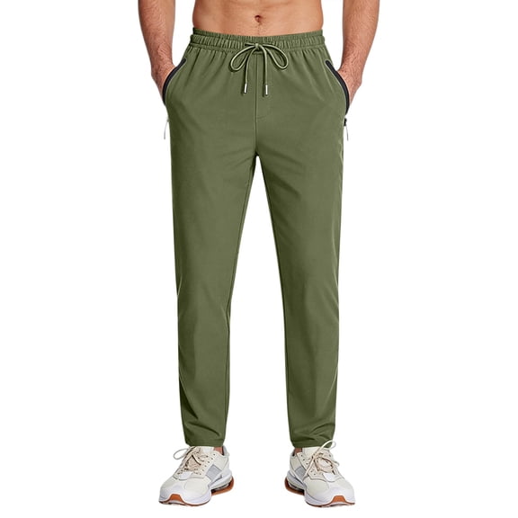 Dwellite Men's Lightweight Hiking Pants Trendy Outdoor Sweatpants with Zipper Pockets for Casual Travel Athletic Workout Army Green 4XL