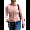 thumbnail image 1 of Suéter Tipo Cárdigan de Punto con Botones, Larga y Cuello Redondo para Mujer Rosa S, 1 of 7