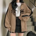 thumbnail image 3 of Chaqueta Gibobby estilo clásico Sudadera con capucha para mujer Estampado con cremallera Suelta Streetwear caqui XL, 3 of 4