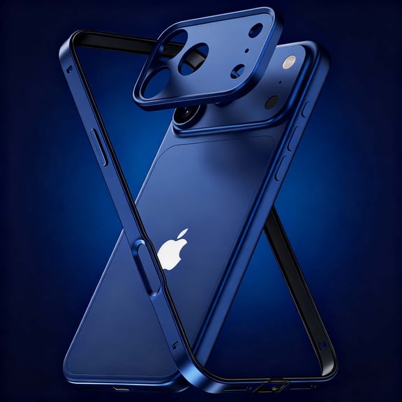 Metal Bumper Phone Case For iPhone 17,With Lens Protector,Metal Frame with Soft Inner Bumper,No Back Design,Heat Dissipation Shockproof Anti-fall Drop Protection Bumper Case,Titaniumblue