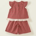 thumbnail image 5 of ZACPNCV Girl's 2 Piece Outfits Gingham Print Bow Knot T-Shirt and Shorts Matching Set Red 6-7 Years, 5 of 9