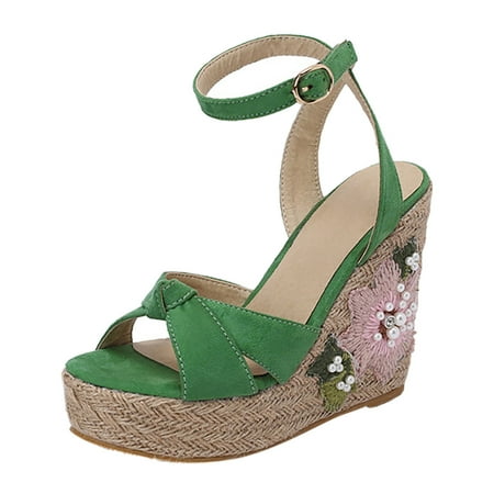 

PEASKJP Womens Platform Sandals New Womens Bohemia Flat Sandals Summer Beach Glitter Beaded Flip-Flop Thong Shoes (Green 7)