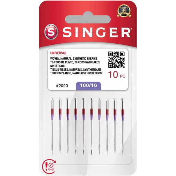 SINGER 10-Pack Universal 2020 Sewing Machine Needles, Size 100/16