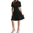 thumbnail image 2 of INSPIRE CHIC Women's Denim Dress Puff Short Sleeve Lapel Collar Button Down  Midi Dress XS Black, 2 of 5