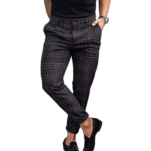Pantalones casuales para hombre Pantalones a cuadros para hombre Pantalones ajustados elásticos para hombre Estos pantalones chinos casuales son ajustados