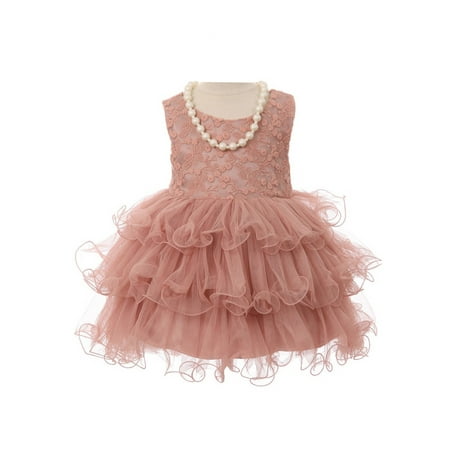 Girls Mauve Lace Stretch Necklace Wired Tutu Flower Girl Dress