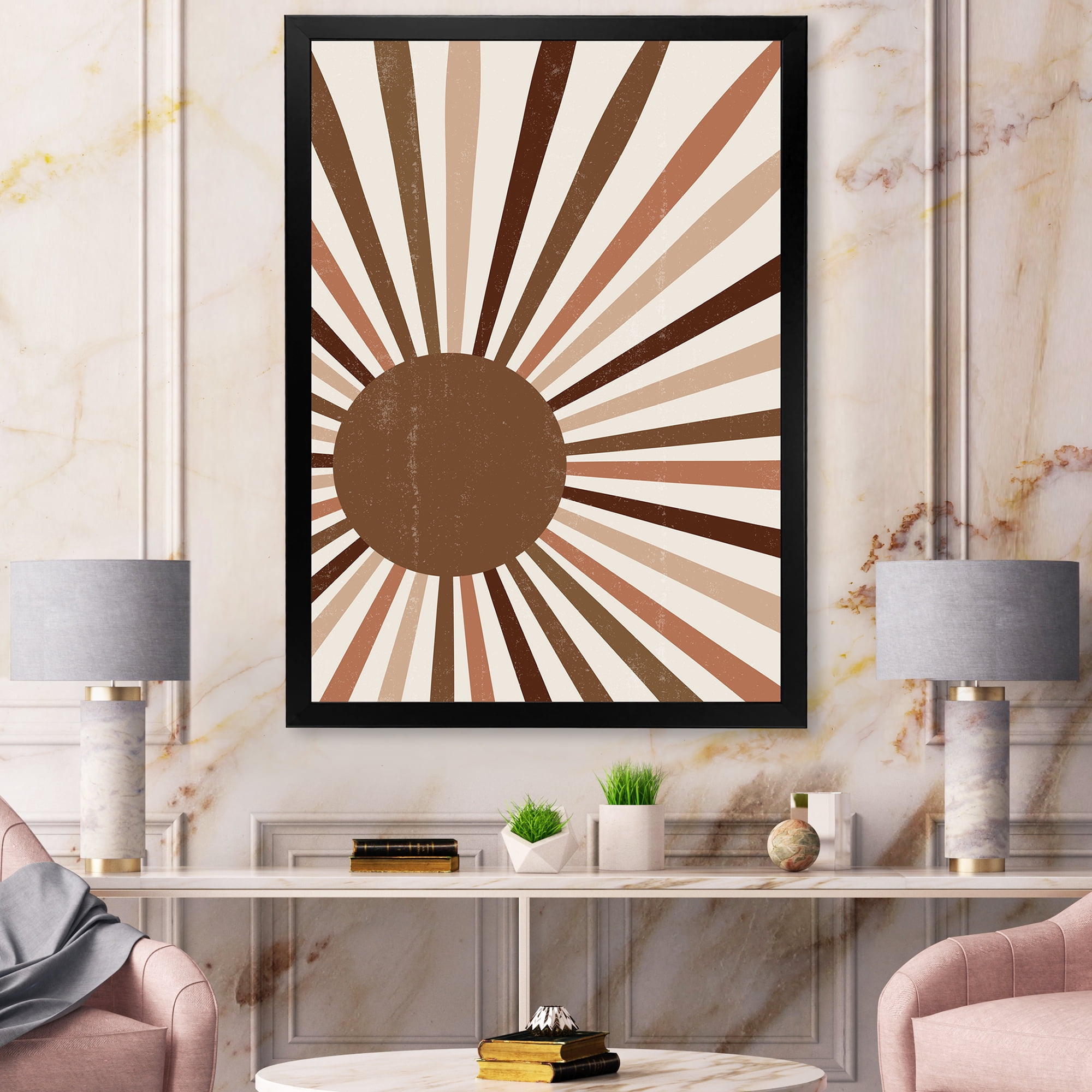 Designart 'Bright Minimalist Shining Terracotta Sun Rays' Modern Framed Art Print