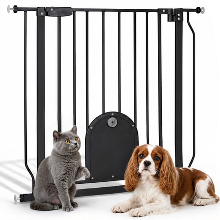 Pet Gate, 29.5''-34.25'' DOMIPET Pet Gate with Cat Door, Pressure Mount, Safety Gate Gift,Black