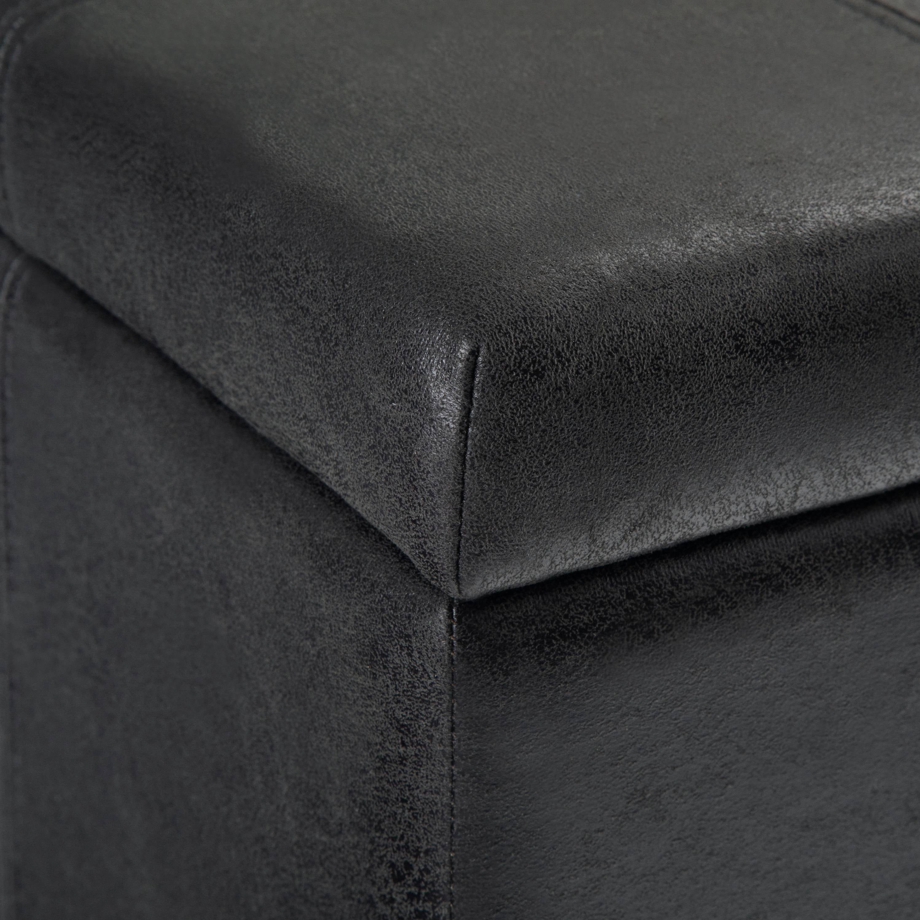 Dover 36 inch Wide Contemporary Storage Ottoman Bench in Distressed Black Vegan Leather