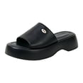thumbnail image 5 of Rokment Women's Platform Chunky Backless Sandals 2026 Trendy Leather Chunky Wedge Mid Heels Slip on Slides Comfortable Casual Walking Slippers for Indoor Outdoor Black Size 6, 5 of 6