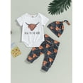 thumbnail image 2 of Bagilaanoe 3pcs Newborn Baby Boys Long Pants Set Short Sleeve Romper Tops + Trousers + Hat 3M 6M 12M Infant Casual Outfits, 2 of 8