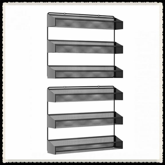 Auledio 2 Pieces 3 tier Wall Spice Rack in Home-Black