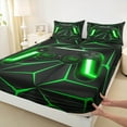 thumbnail image 3 of Gaming Fitted Sheet Game Home Decor Gamer Controller Bed Sheets Teens Geometry Gamepad Sheets for All Season, Lightweight Durable (Green,Twin), 3 of 5