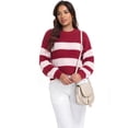 thumbnail image 3 of Asklazy Women’s Relaxed Fit Soft Knit Fabric Sweater Long Sleeve Pullover Crew Neck Casual Winter Top,US Size,Red Strip,S, 3 of 9