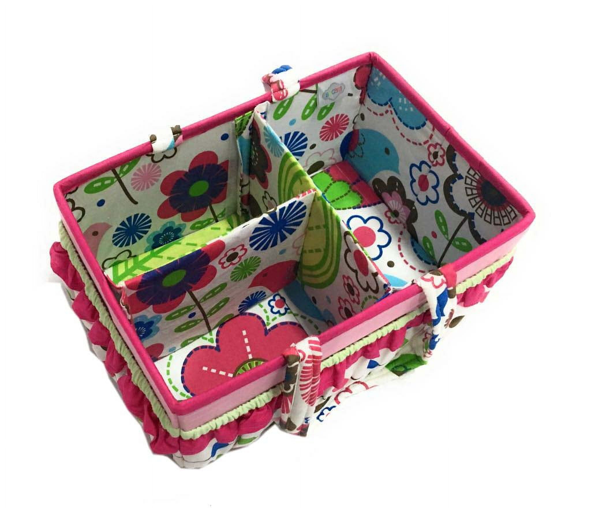 Bacati - Nursery Storage Caddy Botanical Pink/Aqua/Fuchsia/Green Girls