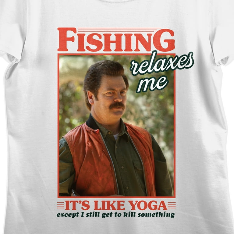 Parks & Recreation Ron Swanson Fishing Relaxes Me Crew Neck Short Sleeve  Women's T-shirt , -XL