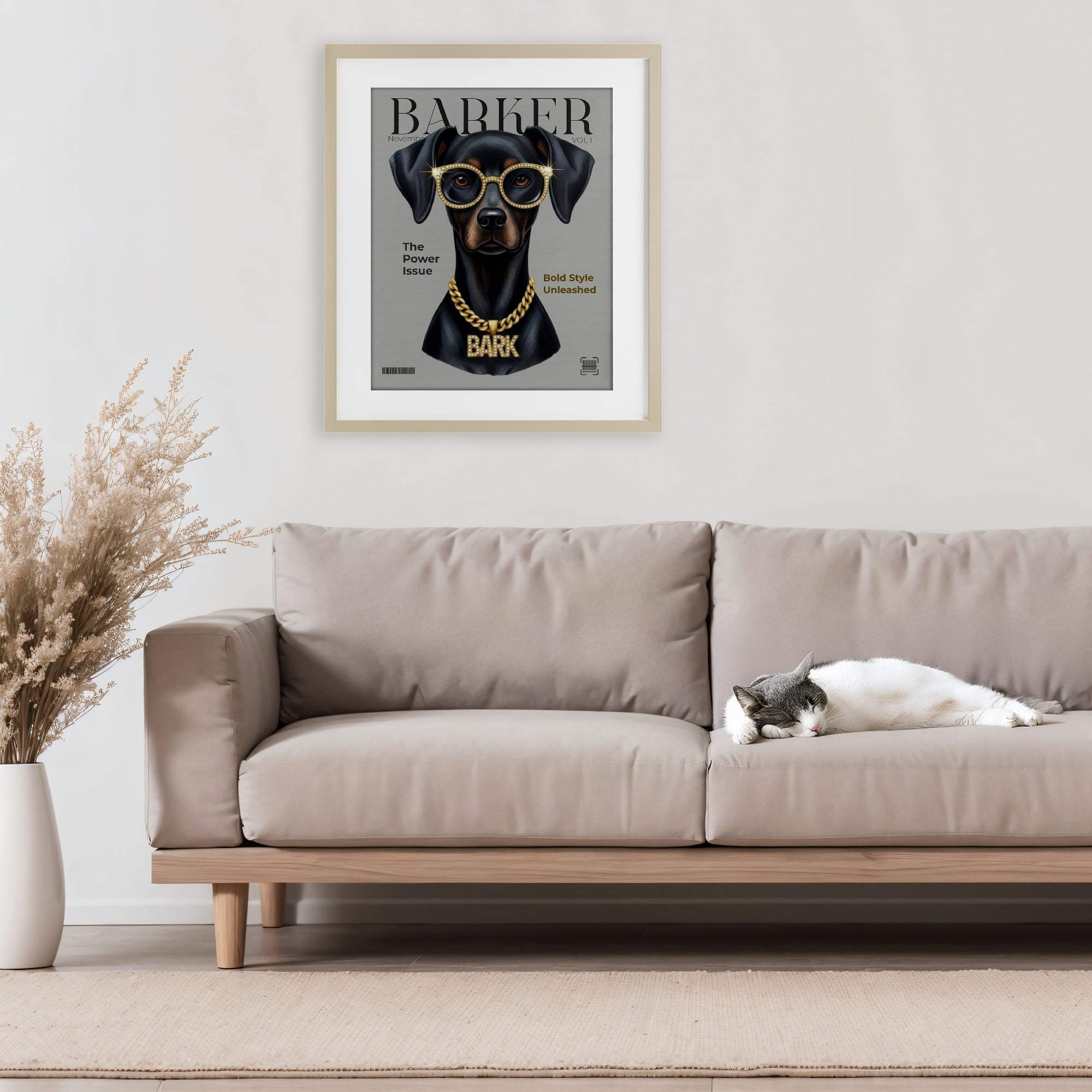 Stupell Industries Barker Dog Fashion Magazine Birch Framed Print Under Glass, design by A Barefoot Stylist