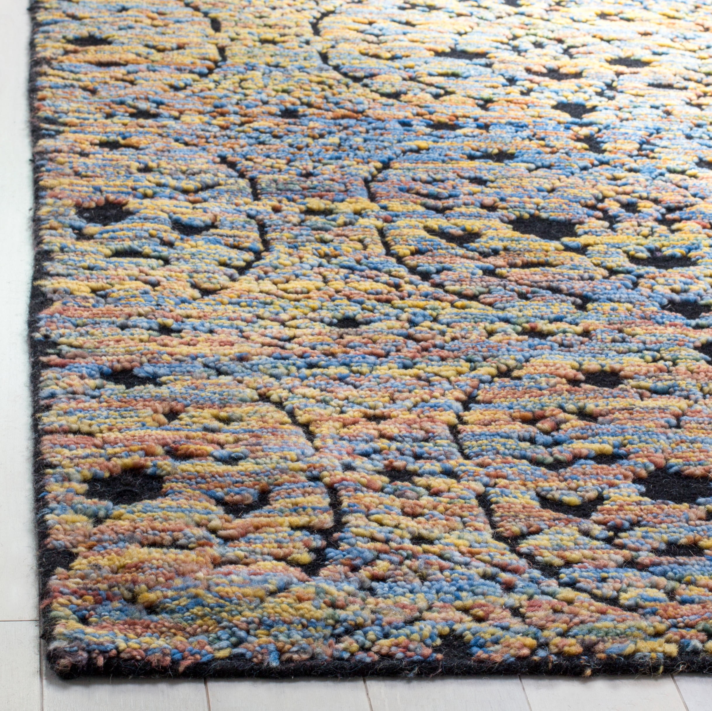 SAFAVIEH Castilla Yasim Damask Wool Area Rug, Blue/Gold/Charcoal, 8' x 10'