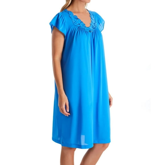 Robe de Nuit pour Femme Shadowline 36222 en Tricot de Nylon Rosebud à Manches Courtes 40 Pouces (Sapphire m)