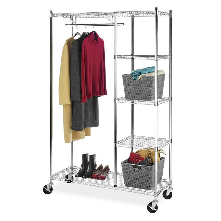 Whitmor 4 Shelf Rolling Garment Rack Metal Chrome