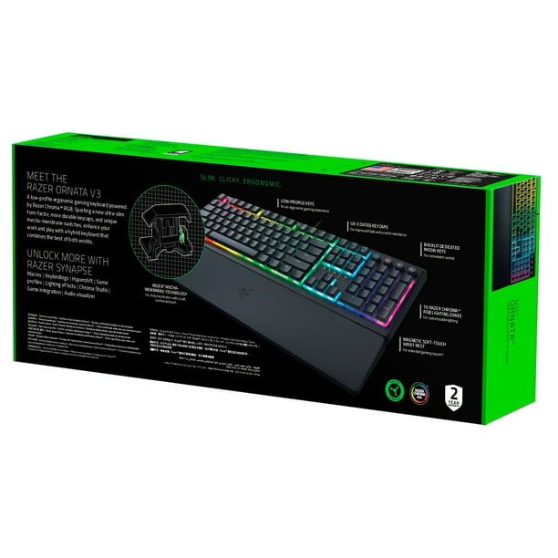 Razer Ornata V3 Wired Keyboard for PC, Low-Profile Mecha-Membrane Switches, UV-Coated Keycaps, Backlit Media Keys, 10-Zone RGB Lighting, Magnetic Wrist Wrest, Classic Black - Walmart.com