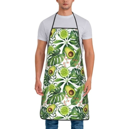 

Wukai Watercolor Green Tropical Print Aprons Adjustable Bib Aprons Cooking Kitchen Chef Apron for Women and Men