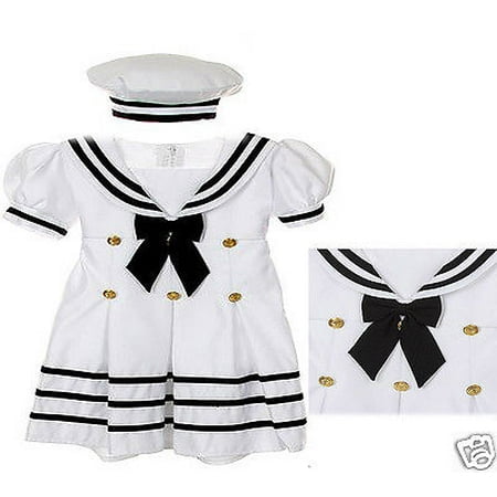BABY GIRL & TODDLER SAILOR FORMAL OUTFITS DRESS WHITE  S,M,L,XL,2T,3T,4T(0M-4T)