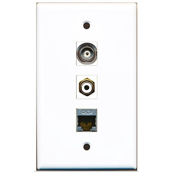 RiteAV - 1 Port RCA White and 1 Port Shielded Cat6 Ethernet and 1 Port BNC Wall Plate