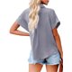 thumbnail image 4 of VISgogo Mujer Camisa Suelta, Manga Corta Solapa Cuello Botones Blusa Calle Casual Fiesta Color Sólido Tops VISgogo moda, 4 of 5