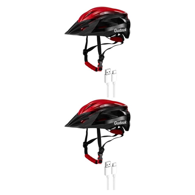Sonducket Casco de ciclismo con luces, cascos de bicicleta de carretera de montaña, seguridad de carga, gorras de monopatín de bicicleta negro rojo METRO 2piezas