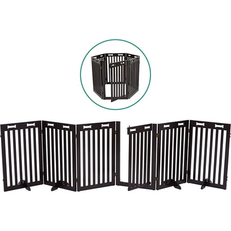 UPC: 0843812170871 | Arf Pets Freestanding Dog Gate with Door 6 Panel 360° Configurable Pet Wooden Fence