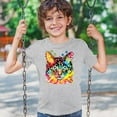 thumbnail image 3 of Tee Hunt Dean Russo Eyes Cat Youth T-Shirt Neon Colorful Cute Kitten Kids, Gray, Medium, 3 of 5