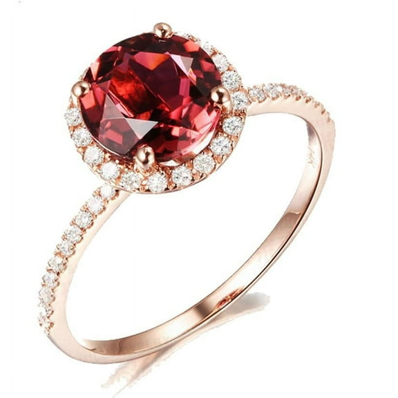 6mm Round Cut 1.75 Carat Red Ruby And Moissanite Diamond Halo Engagement Ring For Women In 10K Rose Gold, Promise Ring, Anniversary Ring