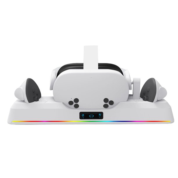Estación de carga rápida Soporte de carga para cascos y mandos de realidad virtual Soporte de carga RGB con 2 baterías recargables para Meta Quest 3S