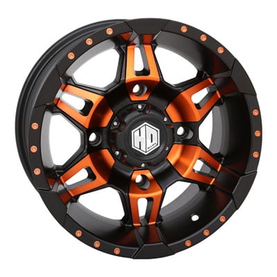 4/156 STI HD7 Alloy Wheel 14x7 4.0 + 3.0 Matte Black/Radiant Orange for Polaris RANGER 800 XP EPS 2010-2012