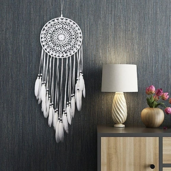 Dream Catcher Handmade White Feather Wall Hanging Home Car Decoration Room Decoration Gifts  31.5 in DEWEL