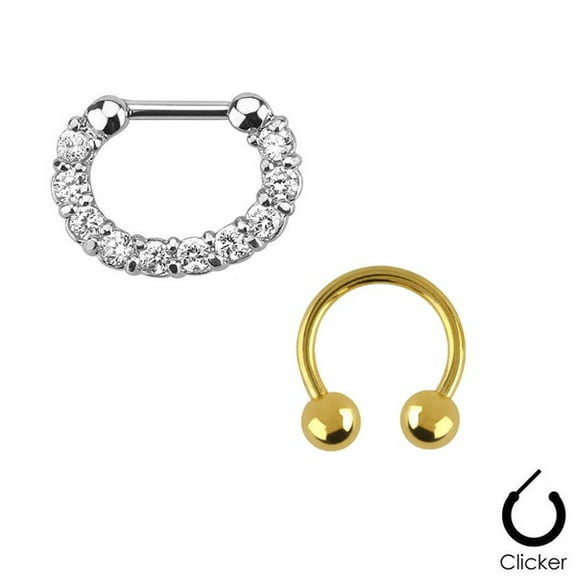 BodyJewelryOnline Pair of Septum Rings 16GA Combo with Gold IP Horseshoe Surgical Steel Men Women