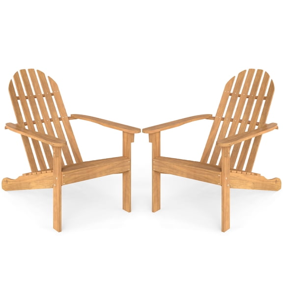 Patiojoy 2PCS Outdoor Adirondack ChairSolid Acacia Wood Fire Pit Chair with Curved Seat