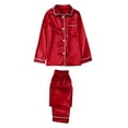 thumbnail image 2 of Lovskoo Family Satin Christmas Pajamas Sets Solid Silk Button Down Shirt and Pants Matching Sets Soft Sleepwear for Family 2025 for Mom Red, 2 of 5
