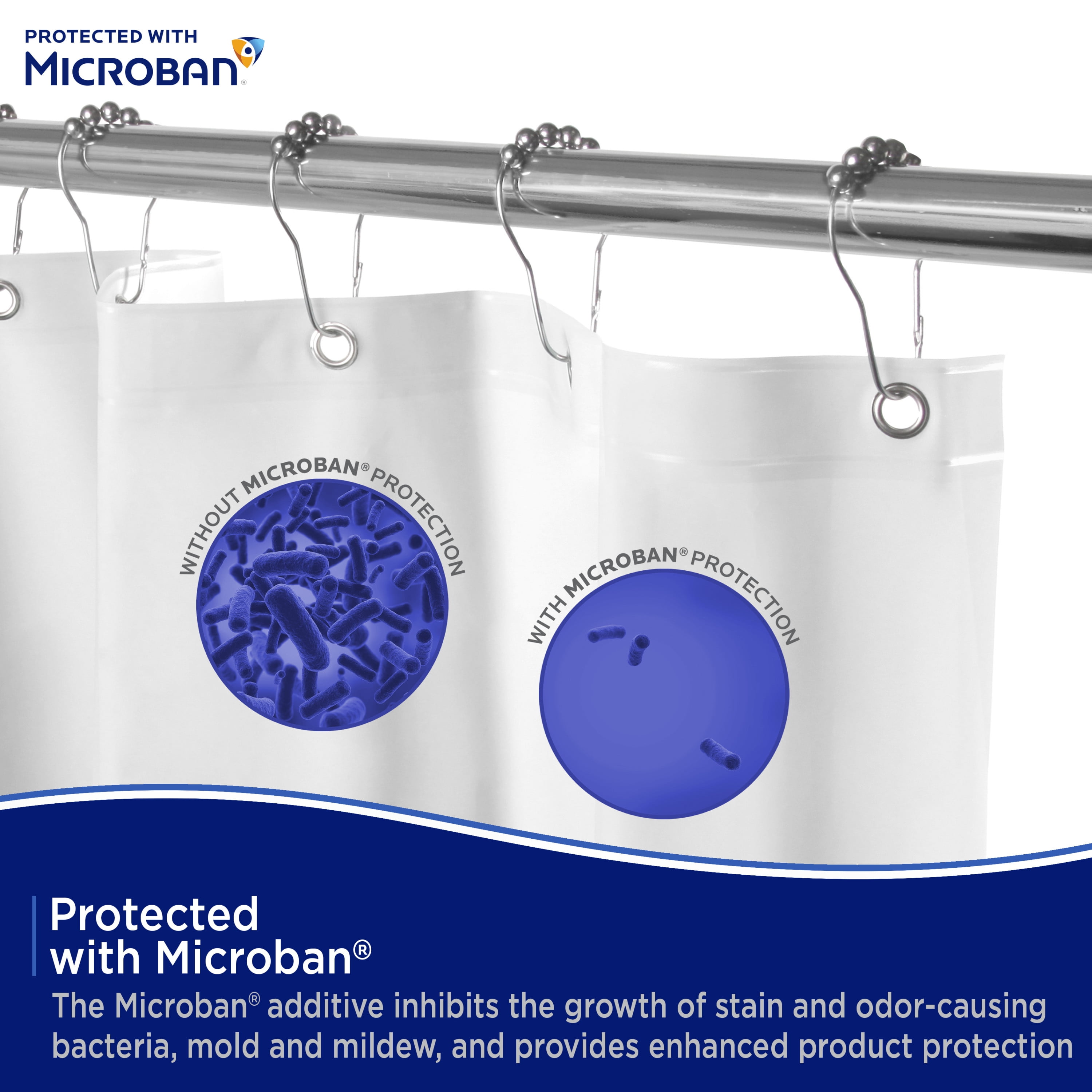 Kenney Microban Protected Medium Weight PEVA Shower Liner, 70" W x 72" H, Frosted