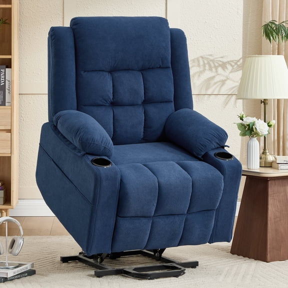 Ketaiyou Power Lift Chair Recliners for Elderly with Heat and Massage, Recliner Chairs for Adults, Upgraded Fabric Recliner with USB & Type-C Charge Port, Cup Holders(Blue)