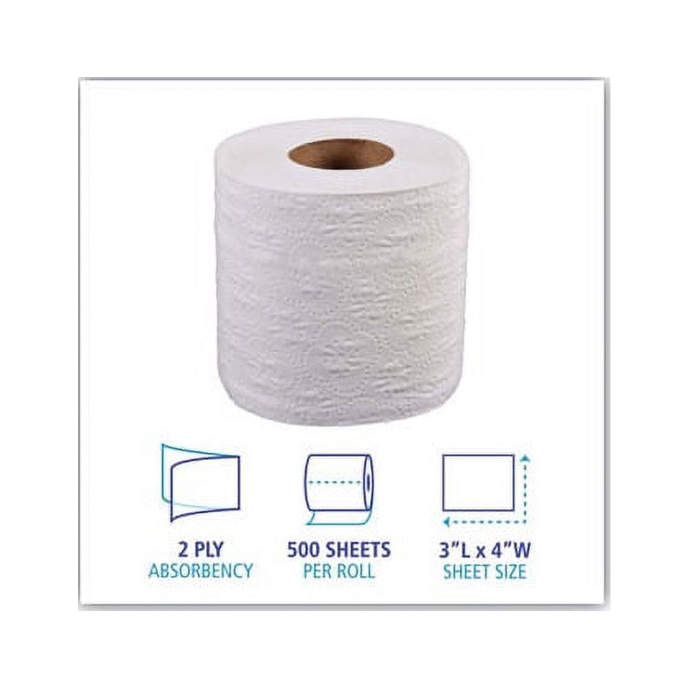 Boardwalk Bathroom Tissue Paper Standard, Septic Safe, 2-Ply, White, 4 x 3, 500 Sheets/Roll, 96/Carton