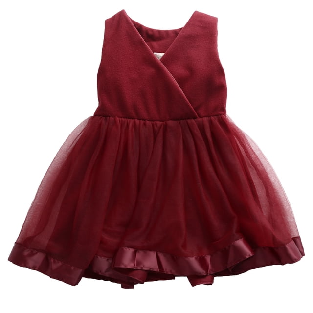 Kmbangi Girls Tulle Princess Dress Solid Color V-Neck Bow Evening Sundress