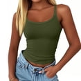 thumbnail image 3 of Womens Tank Tops U-Neck Ribbed Crop Tops for Women Stretchy Cropped Slim Camisole Tops for Women Summer Party Layering L Army Green, 3 of 4