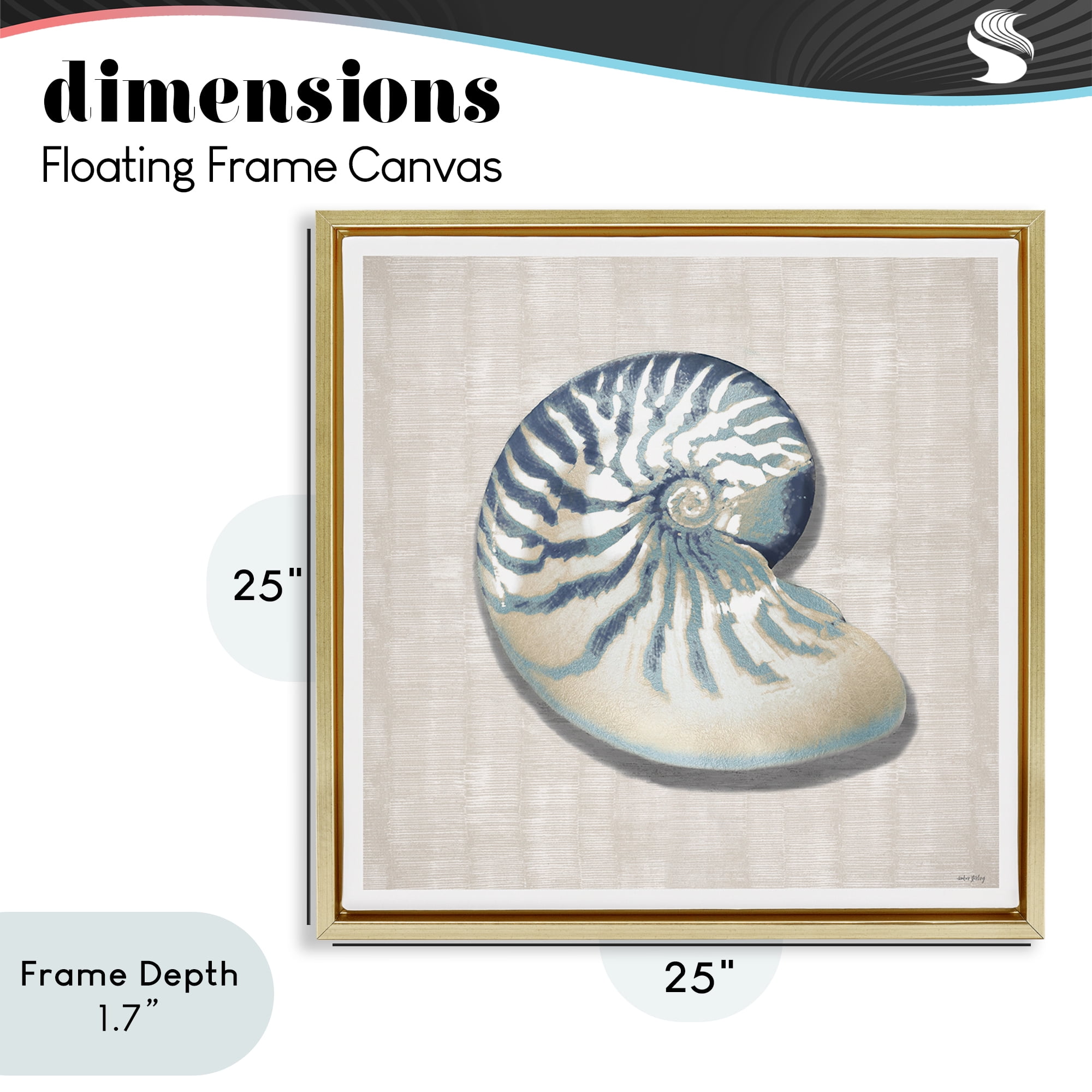 Stupell Industries Nautilus Shell in Misty Blue Gold Framed Floater Canvas Wall Art, design by Amber Sterling