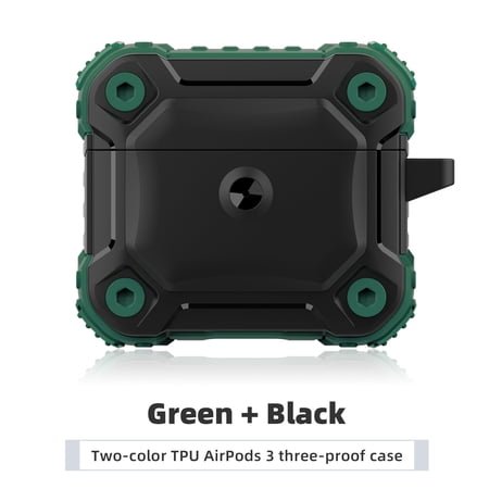 New AirPods Case (3rd generation 2021 Release) - TECH CIRCLE Plastic/Silicone Sturdy Composite Case Portable Lightweight Rugged Cover Drop Proof Protective Hard Holder with Keychain (Green Black)