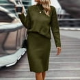thumbnail image 3 of comerut 2 Pcs/Set Sweater Skirt Suit Knit Thick Warm Soft Solid Color Long Sleeve Half-high Collar Cold Resistant Slit Hem Elastic Casual Commute Knee Lengh Skirt Set, 3 of 8