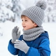 thumbnail image 4 of XIMIN Kid Girls 3 Piece Outfits Warm Winter Beanie Hat Fluffy Lined Knitted Neck Warmer Scarf Neck Gaiter Soft Cuffed Cap Gloves with Pom Pom for Cold Weather, 4 of 7