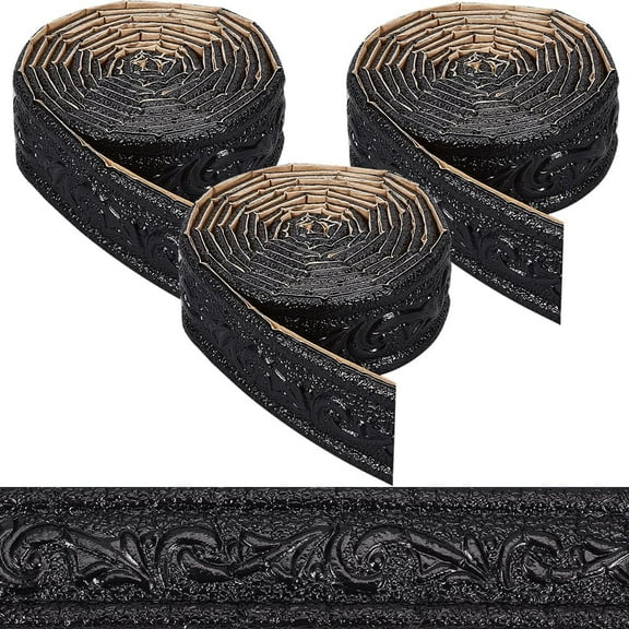 272 x 1.8in Peel and Stick Crown Molding Black 3D Self Adhesive Wallpaper Border Flexible Baseboard Trim Mirror Sticky Wall Edging Base Lines Foam for Hotel Home DIY Decor