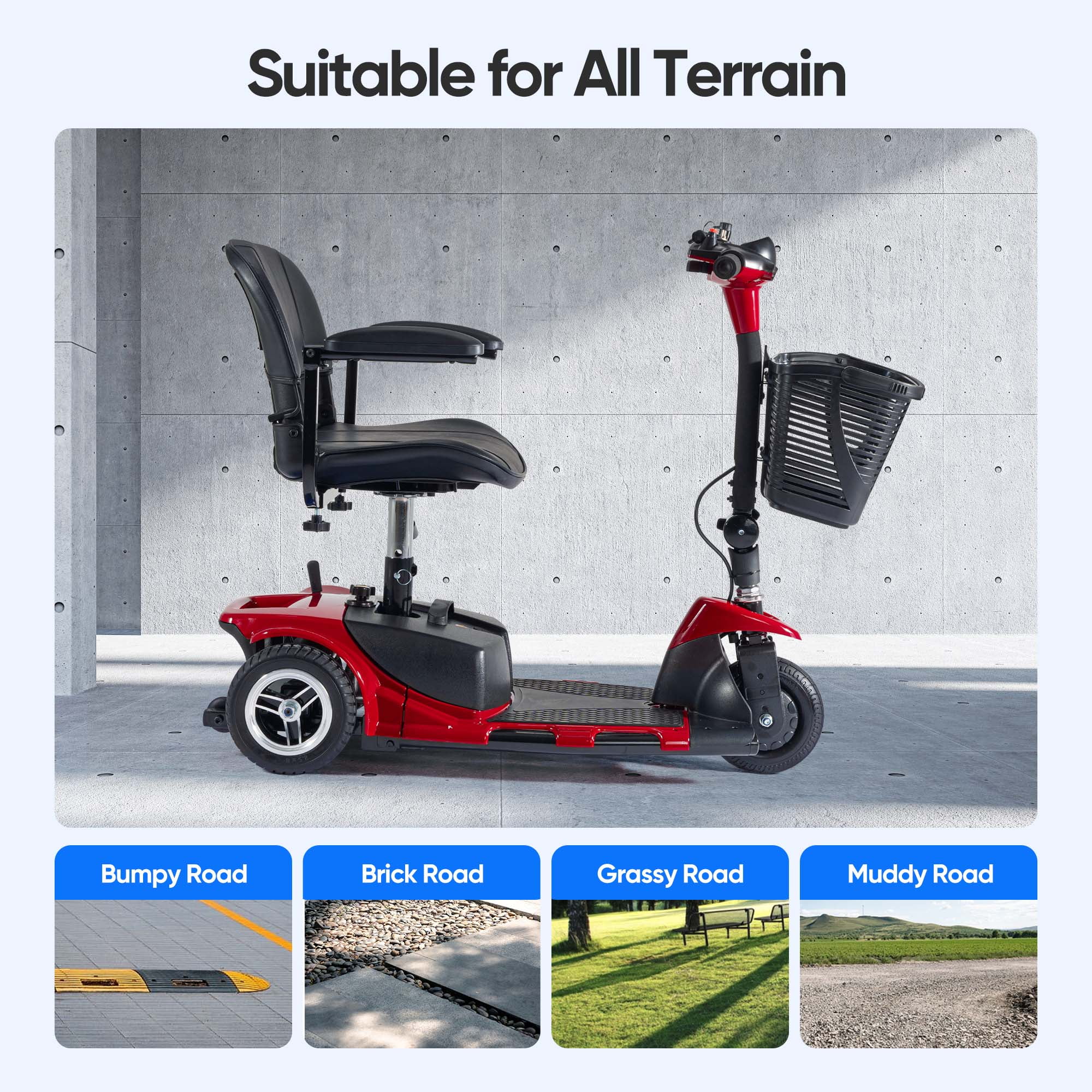 Morrean 3 Wheel Electric Powered Mobility Scooter With Lighting Folding Travel Mobile Wheelchair for Seniors Gift for Elderly Red Walmart